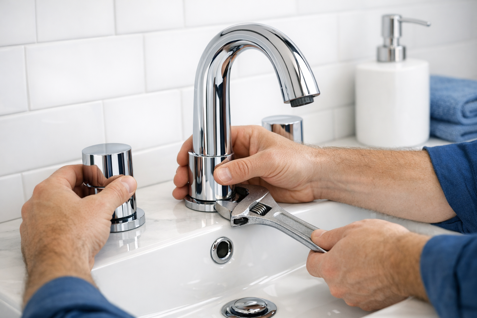 Установка современного смесителя в ванной комнате